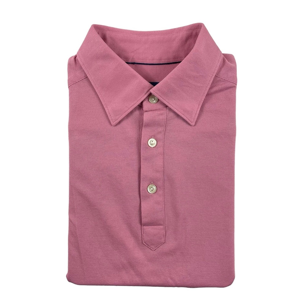 ETON Contemporary Pink Woven Cotton Mens Polo Shirt Large Short Sleeve